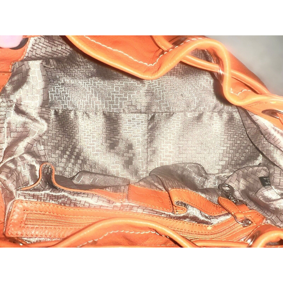 Cole Haan Orange Leather Drawstring Hobo Shoulder Bag Fall - Picture 7 of 8